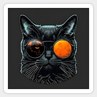 Funny Black Cat with Broken Sunglasses Sticker